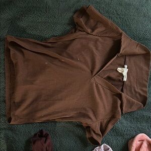 Brown Ribbed Short Sleeve Top